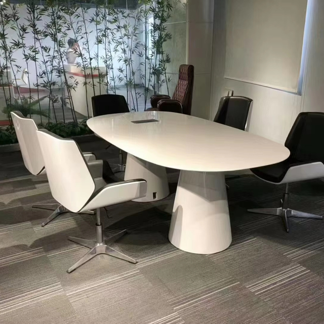 Factory Direct High Gloss White Cable Management System Executive Conference Table for 6 People, Made of Wood Material