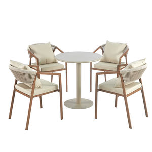 Ensemble <span class=keywords><strong>de</strong></span> meubles <span class=keywords><strong>de</strong></span> <span class=keywords><strong>jardin</strong></span> en métal, table <span class=keywords><strong>de</strong></span> patio extérieure en acier et 4 chaises empilables, style bistrot - Product Image 2