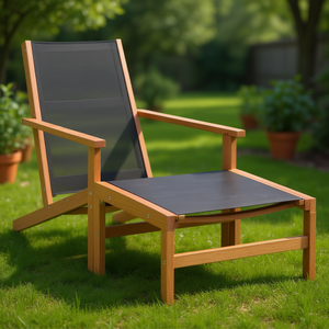 Chaise de jardin en bois d'eucalyptus noire, inclinable manuellement, mobilier d'extérieur au design moderne, pieds coniques - Product Image 2