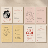 Suite de papeterie de mariage dessinée à la main, cartes personnalisées en papier photo pour les invitations Save the Date, RSVP et remerciements