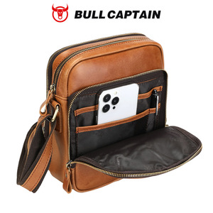 Sac bandoulière messager vintage en cuir véritable pour homme BULLCAPTAIN, avec sangle réglable, design tendance, grande capacité - Product Image 5