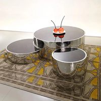 Ensemble table d'appoint moderne vintage en verre Base en acier inoxydable Prix d'usine Table basse de salon en métal pour hôtel