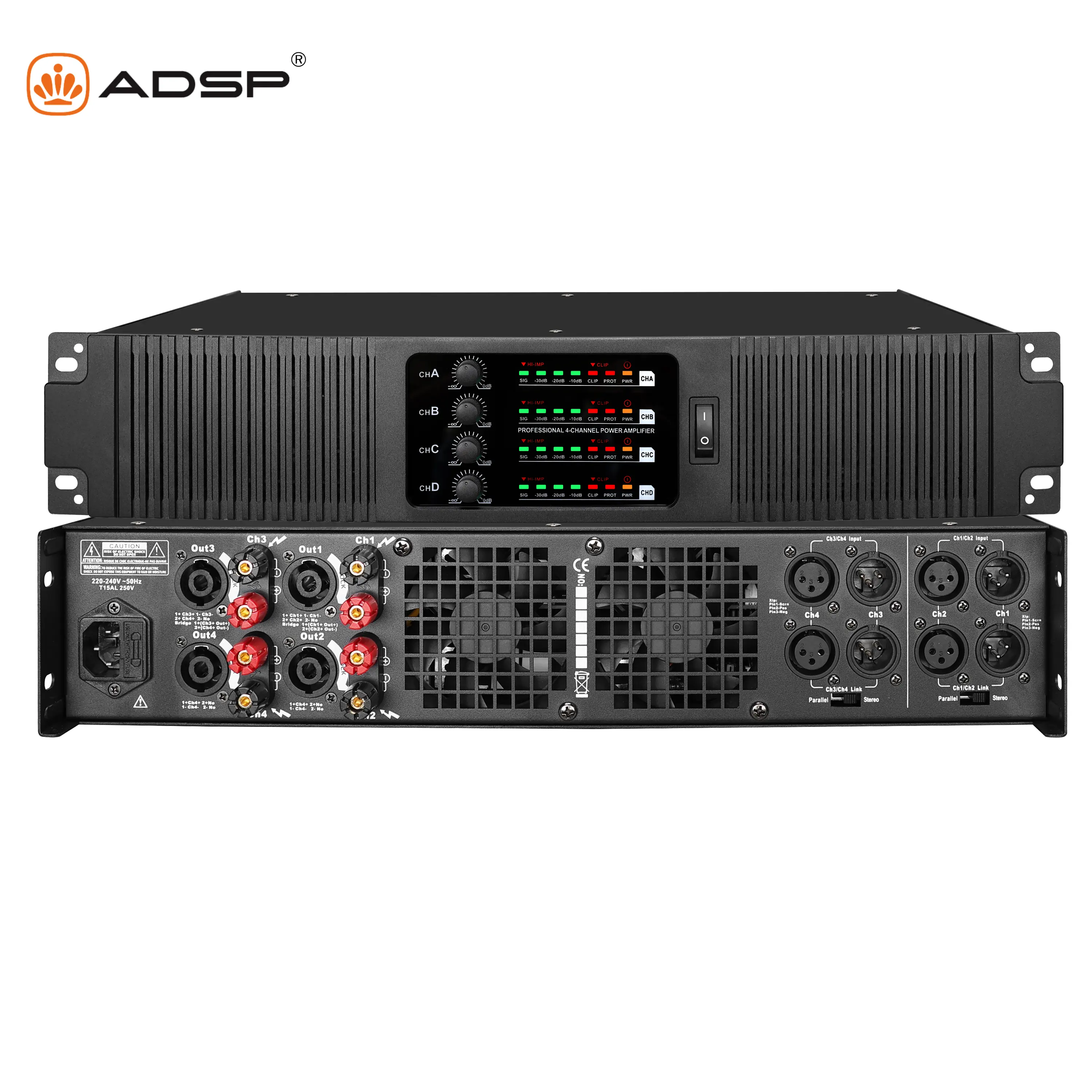 เครื่องขยายเสียง adsp Class D Amp PA4600 Pro เครื่องขยายเสียงดีเจ4ช่อง600W