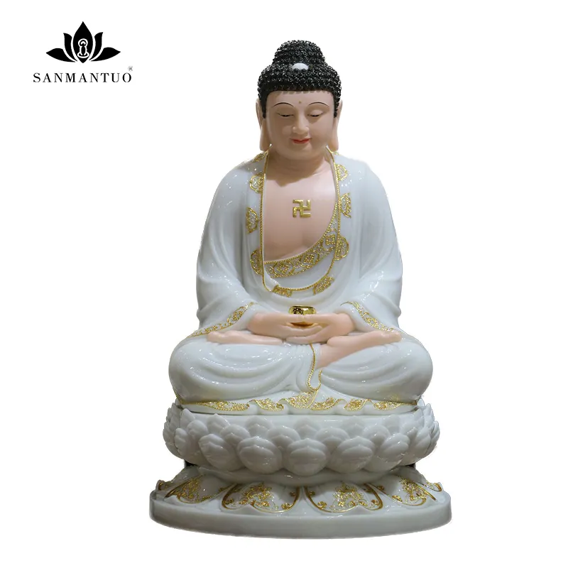 Buddha statue of Shakyamuni decorated with white marble ornaments in the living room guan yin buddha statues