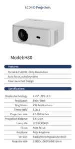 โปรเจคเตอร์ ODM โปรเจคเตอร์ LED FHD โปรเจคเตอร์โปรเจคเตอร์ LED Beamer สูง1080P บ้านสำนักงานโปรเจคเตอร์ H80 HD 4K 1080P - Product Image 6