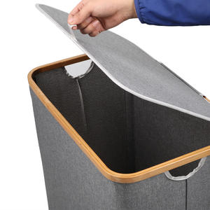 Cesto portabiancheria da bagno a 2 scomparti Decor Flip Cover cesto portabiancheria senza manico supporto in bambù per bambini in lino di <span class=keywords><strong>plastica</strong></span> all'ingrosso - Product Image 4