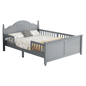 <span class=keywords><strong>Lit</strong></span> plateforme en bois gris pleine grandeur avec tête et pied de <span class=keywords><strong>lit</strong></span> – Cadre de <span class=keywords><strong>lit</strong></span> élégant pour chambre d'enfant - Product Image 3