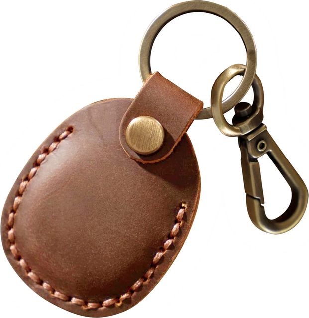 Leather Holder Keychain, Portable Handmade Genuine Leather Air Tag Holder with Keyring