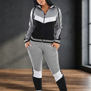 <b>Women's</b> Color Block Tracksuit Set Hooded Zip Up <b>Jacket</b> And Long Pants Two Piece Outfit - Product Image 4