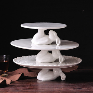 Ceramic Rabbit Cartoon Round Baking Cake Plate Afternoon Tea Dim Sum <b>Gift</b> Ceramic Dishes <b>Easter</b> Rabbit Dinnerware Sets Ceramic - Product Image 1