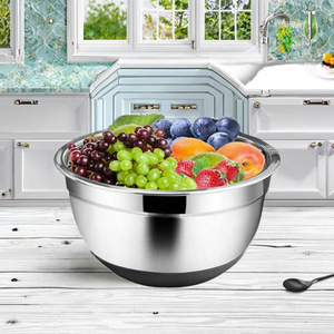 Modern Polished Stainless <b>Steel</b> Salad Mixing <b>Bowl</b> Non-Slip Silicone Lid Eco-Friendly Kitchen Utensil for Home Camping Use - Product Image 3