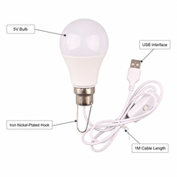 Ampoule USB DC5V avec interrupteur marche/arrêt, 5W 7W, LED à crochet en plastique, CRI 80, 630 Lumens, 6500K, haute efficacité, pour résidence étudiante, dortoir, nuit
