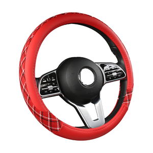 Housse de volant pour femmes, 38 cm, ronde, motif écossais rouge et noir, pour Toyota, Ford, Mini Cooper, Tesla - Product Image 1