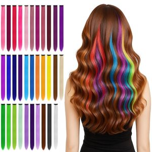 32 PCS Clip in Colored Hair Extensions for Kids, 20 Inches <b>Rainbow</b> Long Straight Hairpieces Synthetic - Product Image 1