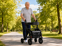 Déambulateur pliant avec siège et sac de courses, poignées réglables, freins à main, pour personnes âgées, usage domestique