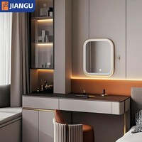 Table de maquillage grande capacité avec 6 tiroirs, miroir LED, étagères de rangement, bureau de coiffure avec tabouret pour chambre à coucher