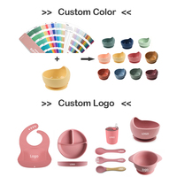 Ensemble d'alimentation pour enfants en silicone personnalisé : bol à ventouse, bavoir, couverts d'apprentissage (cuillère et fourchette), assiette et tasse à bec