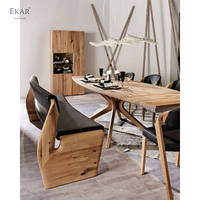 Table à manger ronde en bois et noyer avec cadre central, pieds en métal, 1 pièce