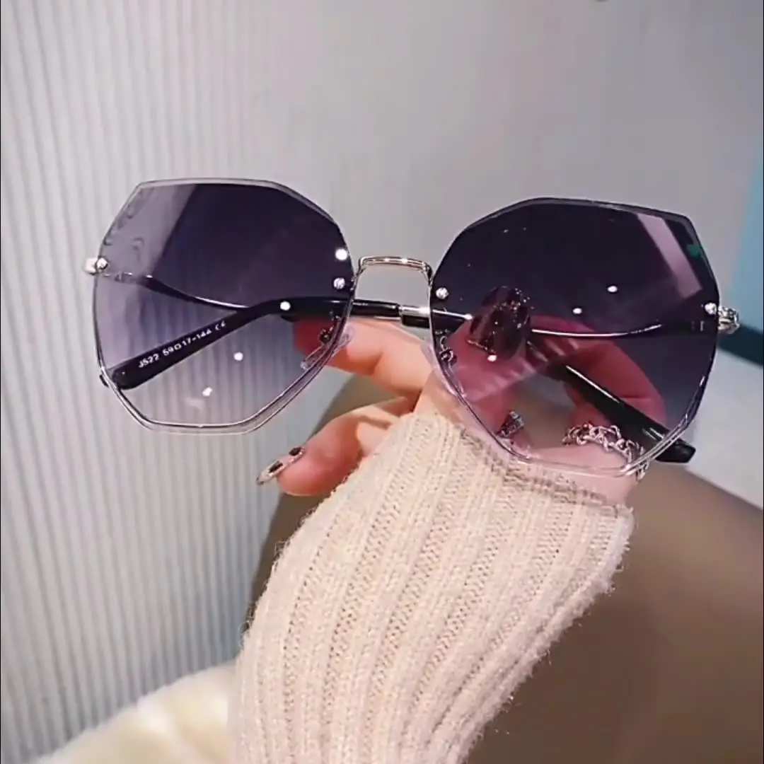 Gafas de sol poligonales para mujer, lentes de sol sin marco con degradado, UV400