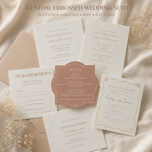 Elegante Set di Carta per Inviti Matrimoniali in Tonalità Neutre, Personalizzato <span class=keywords><strong>con</strong></span> Inserti RSVP Stampati e Busta Coordinata - Product Image 1