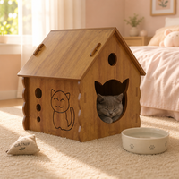 Maison pour chat en bois moderne, abri pour chat d'intérieur en forme de tête de chat avec trous d'aération, bords festonnés, abri en bois pour chats toutes saisons