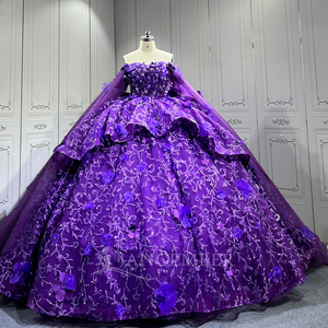 Vestido de Quinceañera Lsmu167 Morado, Vestido de Fiesta con Cuentas, Lentejuelas y Apliques de Encaje, Estilo Princesa - Product Image 2