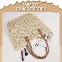 Sac à bandoulière de plage en paille tressé pour femme, grand sac fourre-tout fait main, sac hobo décontracté d'été avec broderies, chaînes et fermeture éclair
