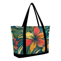 Sac de courses en toile à imprimé Hibiscus Hawaïen Sunburst, prêt à la vente, avec fermeture éclair et longues poignées de transport