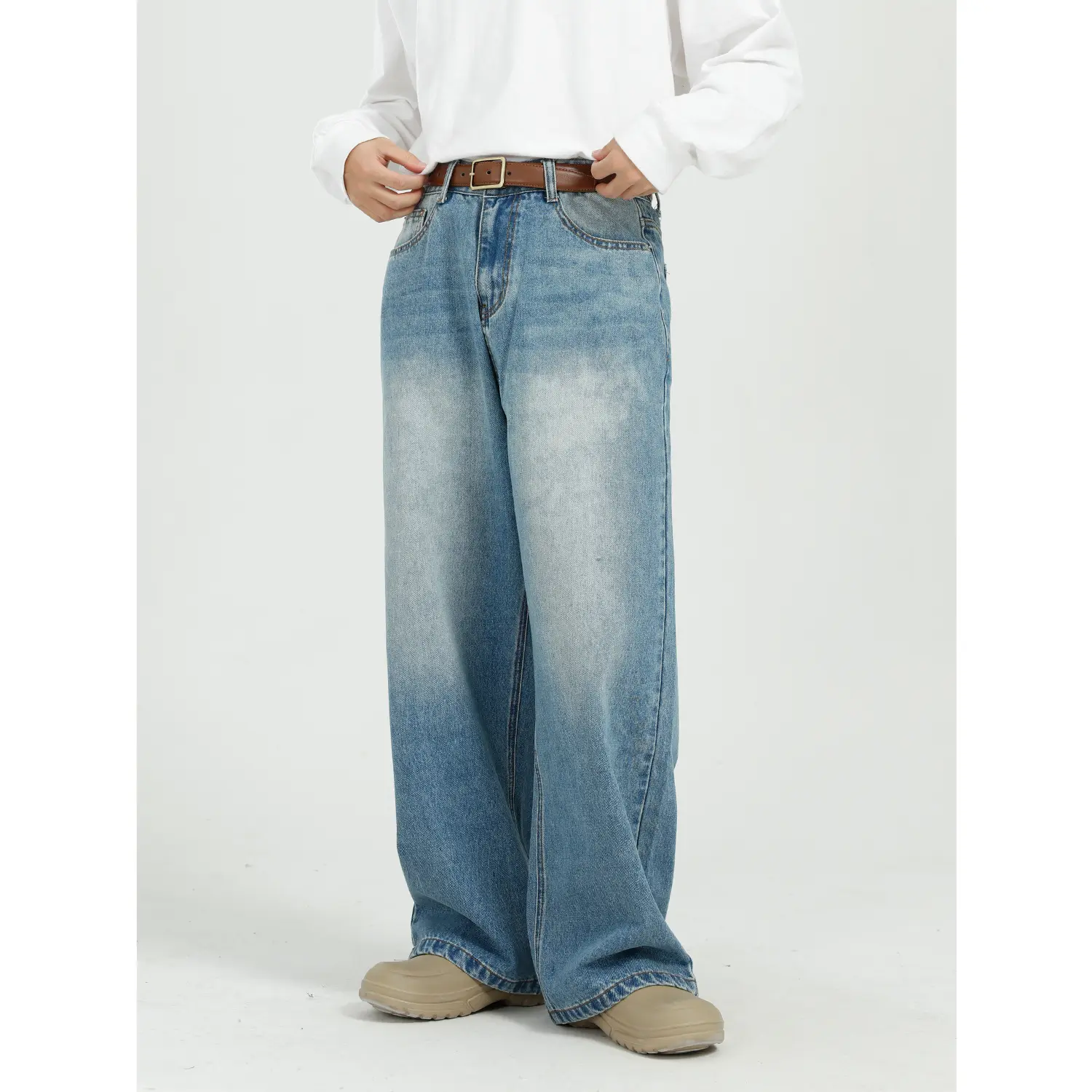Individuelle Herren 100 % Baumwolle 14 Unzen Denim Baggy Pants Hersteller OEM Streetwear Herren Breite Beine Jeans Jeans groß