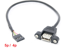 Montaje en panel hembra USB 2,0 personalizado a cable conector Molex 4pin 5P