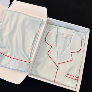 Women's Breathable Sleepwear Two Piece Pyjamas Set Custom Loungewear Soild Silk Like Satin Sleepwear Pajamas Set Women - Product Image 1