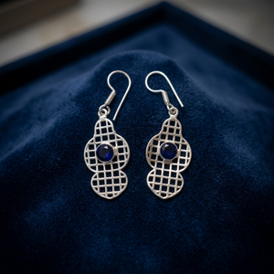 H.A. Boucles d'oreilles pendantes en argent allemand pour femmes, style tribal, avec zircon et breloques bleues, bijoux de fête et cadeaux - Product Image 2