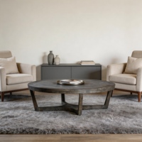 Table basse ronde moderne en chêne noir brûlé pour salon