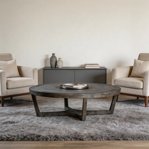 <b>Black</b> Burnt Oak <b>Round</b> Modern <b>Coffee</b> <b>Table</b> for Living Room - Product Image 4