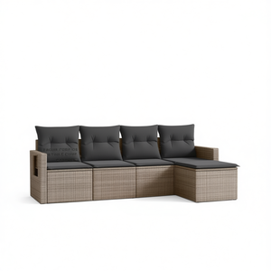 Ensemble de canapés de jardin en rotin moderne 4 places, mobilier d'extérieur résistant aux intempéries, design contemporain gris - Product Image 1