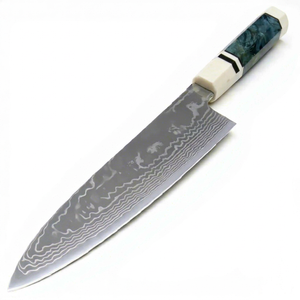 Cuchillo de Cocina Octagonal Personalizado, Hecho a Mano, de Acero de Damasco, con Resina Azul Octogonal - Product Image 1
