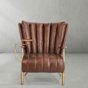 MCM Sala Forjado Poltrona De Leitura De Ferro Vintage Charuto Lounge Móveis Cadeira De Acento De Couro Com Placa De Madeira para Barras De Café - Product Image 2