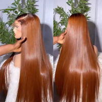 Pelucas de Cabello Humano Liso Natural Color Chocolate Miel, de un Solo Donante, Listas para Usar, Sin Pegamento, con Nudos Pre-Blanqueados y Precortados
