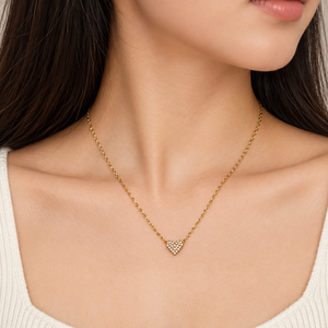 Collier en forme de cœur en zircon, acier inoxydable, plaqué or 14 carats, chaîne réglable 40 + 5 cm, 1 cm, 4,3 g - Product Image 4