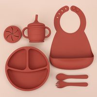 Juego de utensilios de silicona sin BPA para niños, platos con ventosa, cuenco, babero, vajilla de silicona de grado alimenticio para bebés, proveedor de fábrica