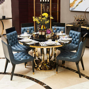 Karois — <span class=keywords><strong>table</strong></span> à manger <span class=keywords><strong>ronde</strong></span> en marbre, de style luxe et moderne, avec pieds en métal, tables de cuisine, salle à manger - Product Image 1