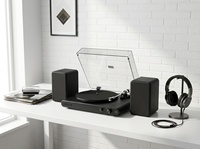 Tourne-disque vinyle professionnel en cuir noir 33/45/78 tours sans fil pour système musical audiophile