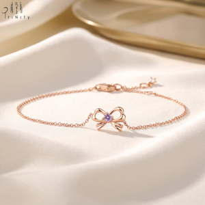 High Quality Wholesale Bowknot Bracelets Jewelry 18K <b>Solid</b> Rose <b>Gold</b> Real Natural Diamonds And Gemstone Pink Sapphire Bracelets - Product Image 3