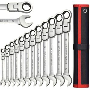 Flexível Cabeça Ratchet <span class=keywords><strong>Wrench</strong></span> Set 12PCS, Metric 8-19mm Ratcheting Spanner Conjunto de Ferramentas para Reparação Automotiva - Product Image 1