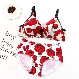 Ladies Flower Print Balconette Push up Sujetador y bragas de encaje estampado de mujer de gran tamaño - Product Image 3