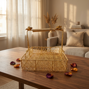 Panier en fil métallique décoratif en laiton AK avec poignée en forme de fleur fini or pour décoration de table/cadeaux de festival - Product Image 5