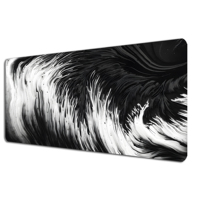 Tapis de souris géométrique à lignes topographiques blanches - Base en caoutchouc antidérapante, bord cousu, grand tapis de bureau pour jeux et bureau, forme oblongue