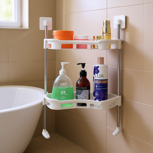 Étagère murale à deux niveaux Myrva pour salle de bain, organiseur en plastique, rangement gain de place pour accessoires de salle de bain - Product Image 2