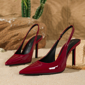 Zapatos de Oficina Patentados con Tacón Alto de PU para Mujer, Sandalias de Tacón de Aguja de 7 cm, Cierre Deslizante, Diseño Sólido, para Verano y Otoño - Product Image 4