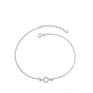 NUORO INS Trendy Simple Silver Plated Brass Wishing Star Lucky Bangle Jewelry Hollow Jewish Star of David Hexagram Bracelet